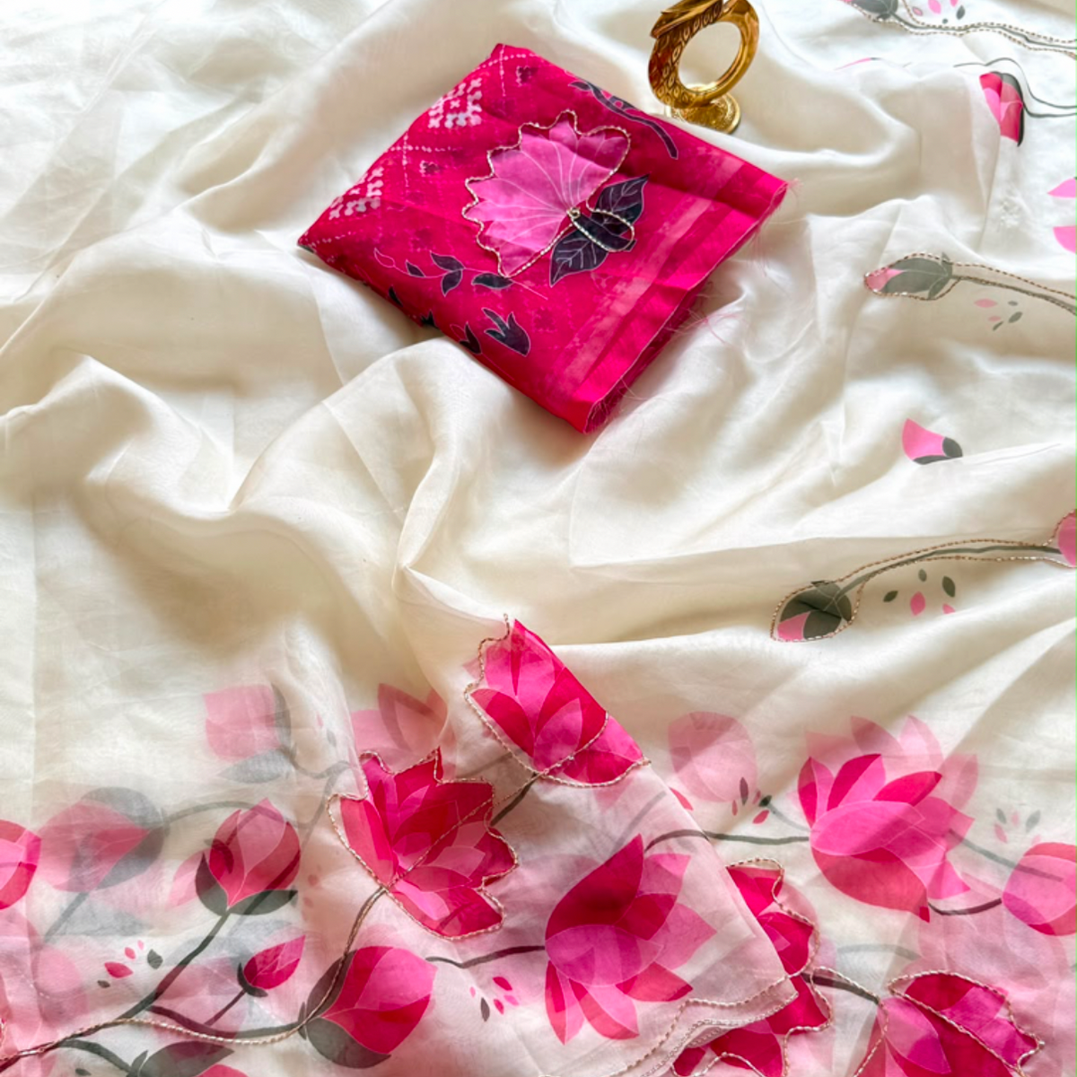 Blush Floral Silk Saree