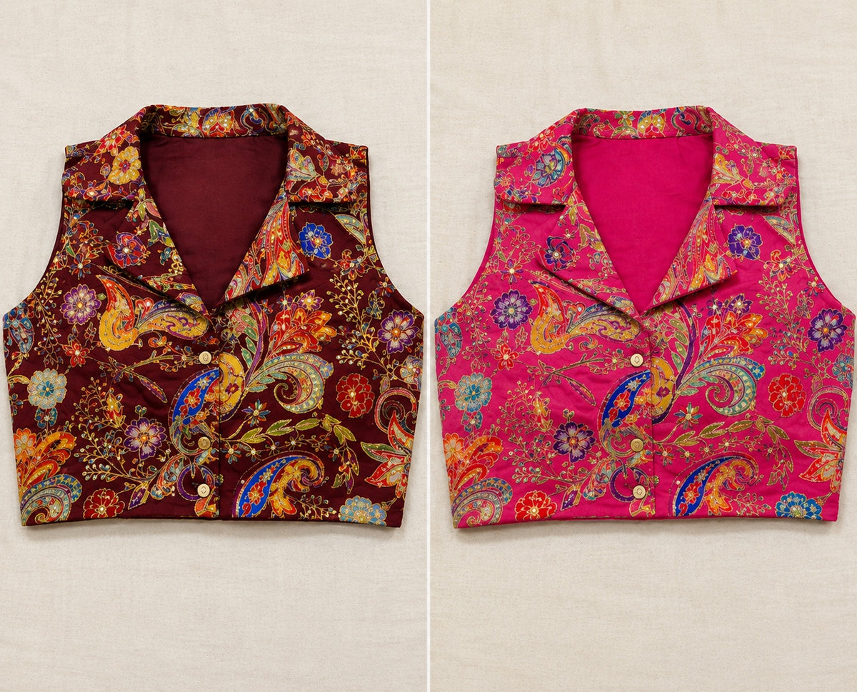 AGAIRA Studio collar blouse maroon and pink colour options