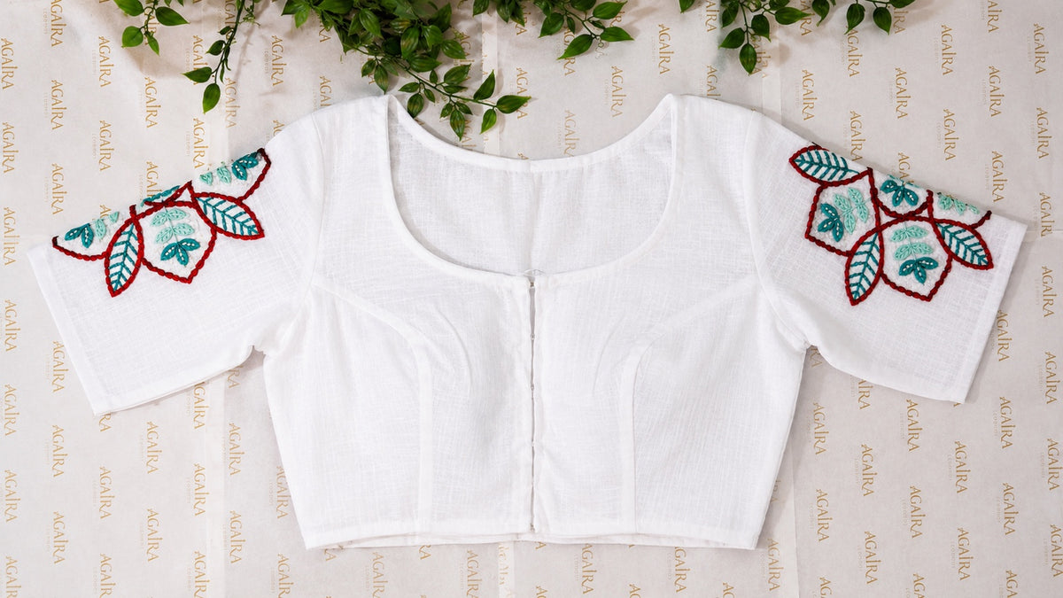White embroidered cotton blouse front view
