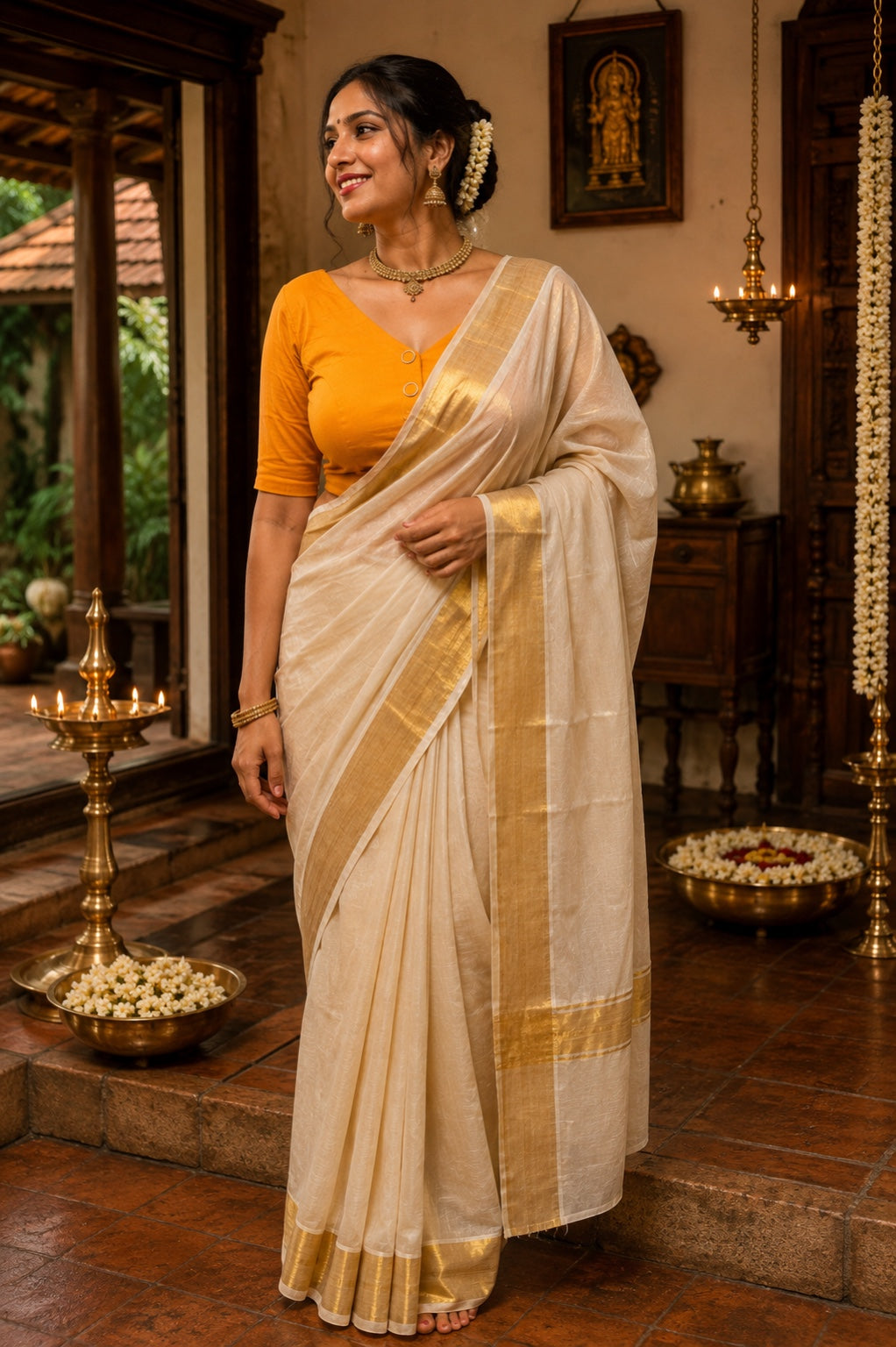 Mustard yellow premium cotton blouse with short sleeves