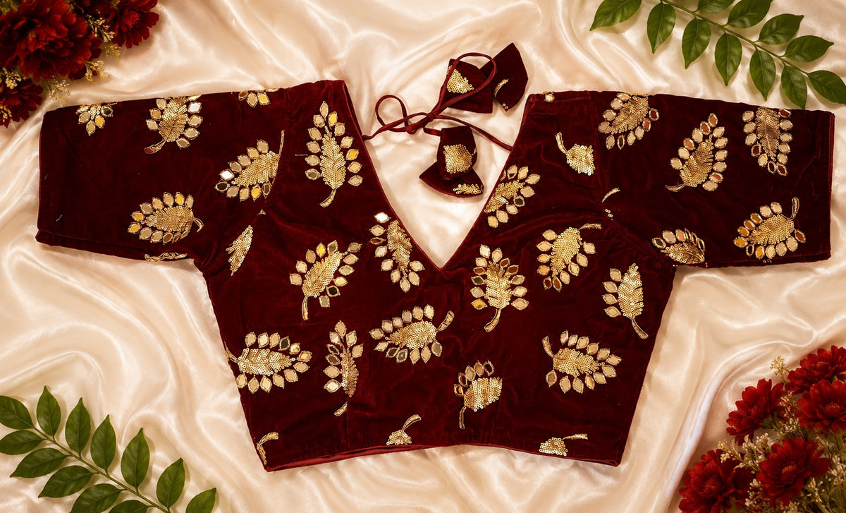 Red velvet sequin blouse