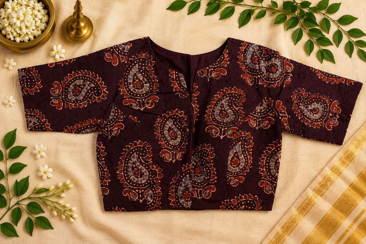 Kalka Ajrak-inspired padded blouse with front hooks