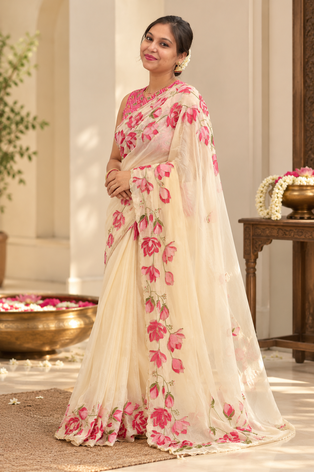 Blush Floral Silk Saree