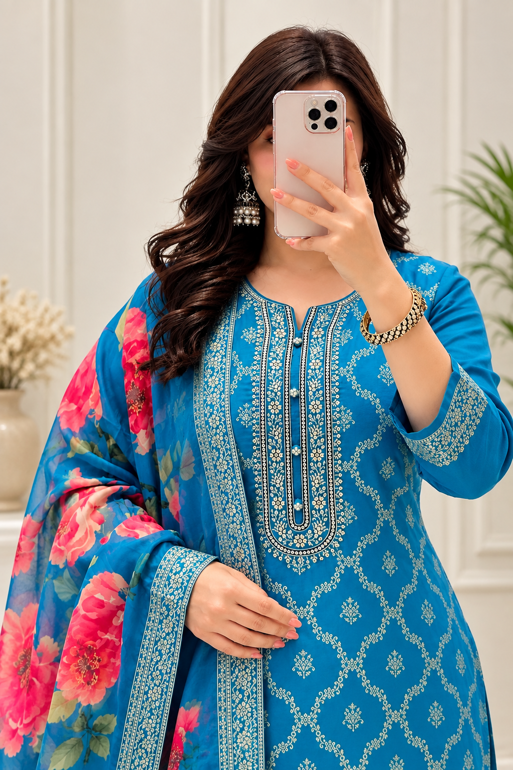 Blue Floral Banarasi Suit