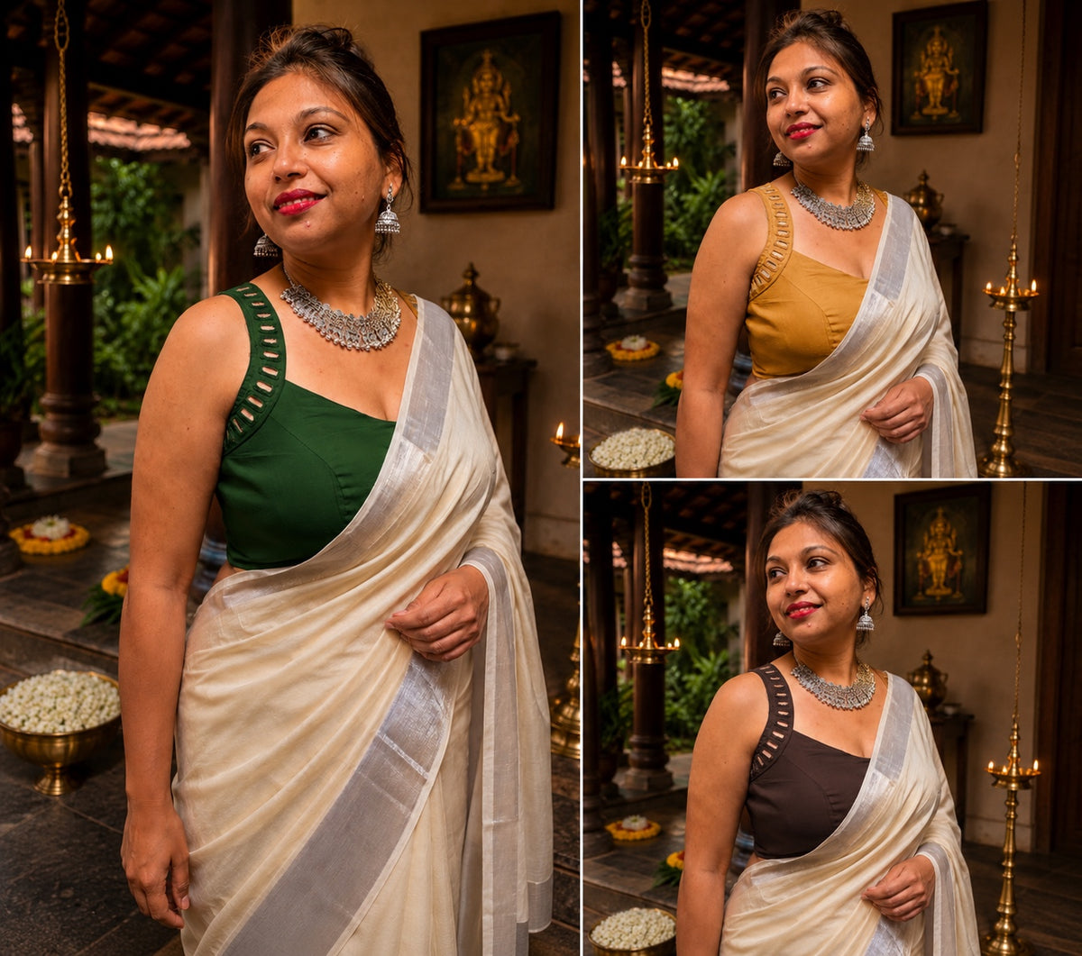 Mustard yellow Abhla Bharat mirror work padded sleeveless blouse. Festival party wear saree blouse.