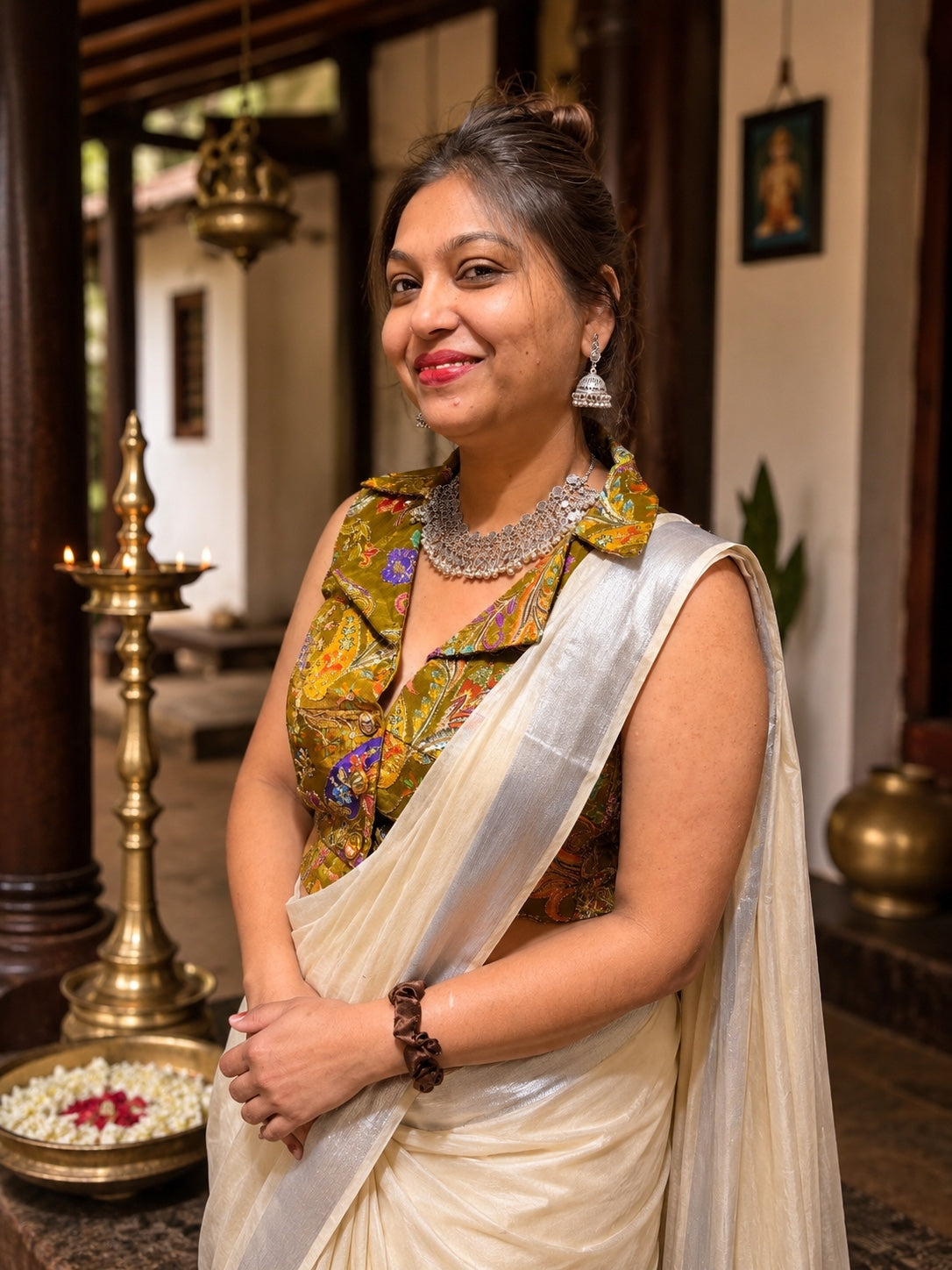 AGAIRA Studio collar blouse styled with saree