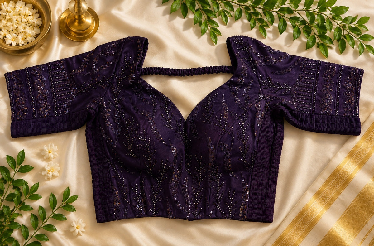 Midnight dark blue stonework stretch blouse