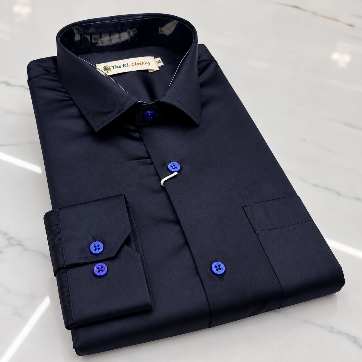 Men's premium satin cotton full-sleeve dress shirt. Classic men's formal wear.