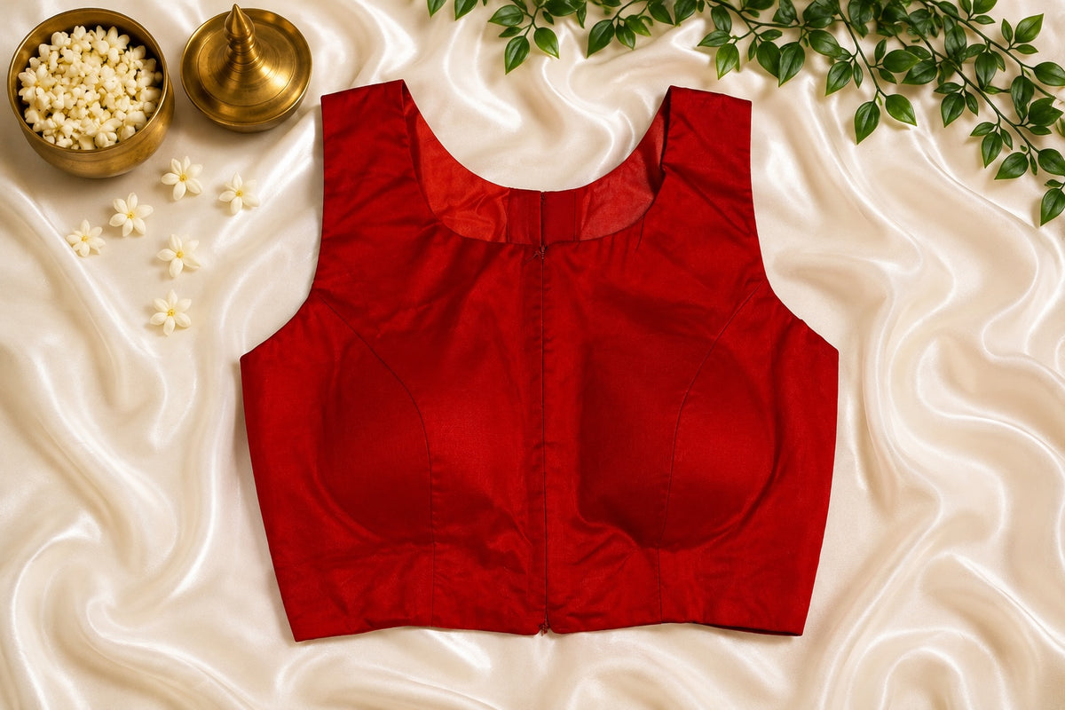 Crimson red ready-made padded saree blouse