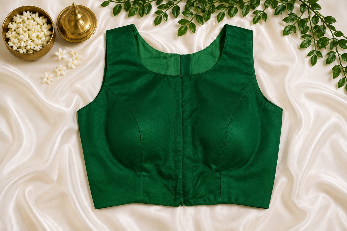 Emerald green ready-made padded saree blouse