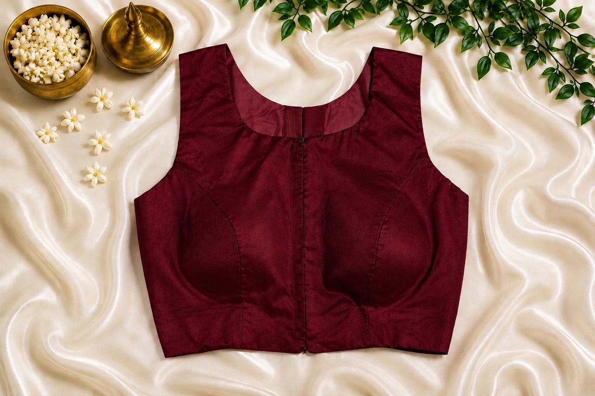 Wine ready-made padded saree blouse